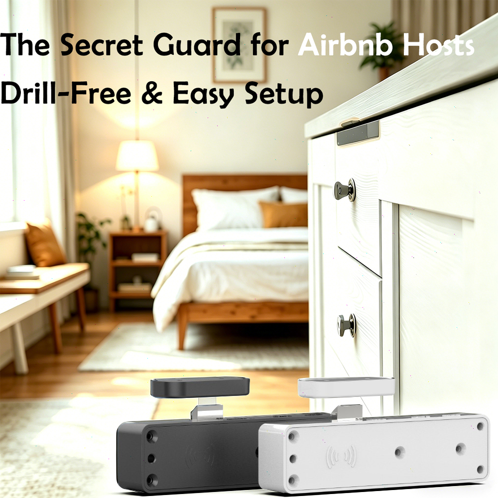 ล็อคลิ้นชักแบบซ่อน RFID - ล็อคอัจฉริยะเพื่อความปลอดภัยในห้องพัก Airbnb - ติดตั้งง่ายโดยไม่ต้องเจาะรูสำหรับตู้และตู้เสื้อ