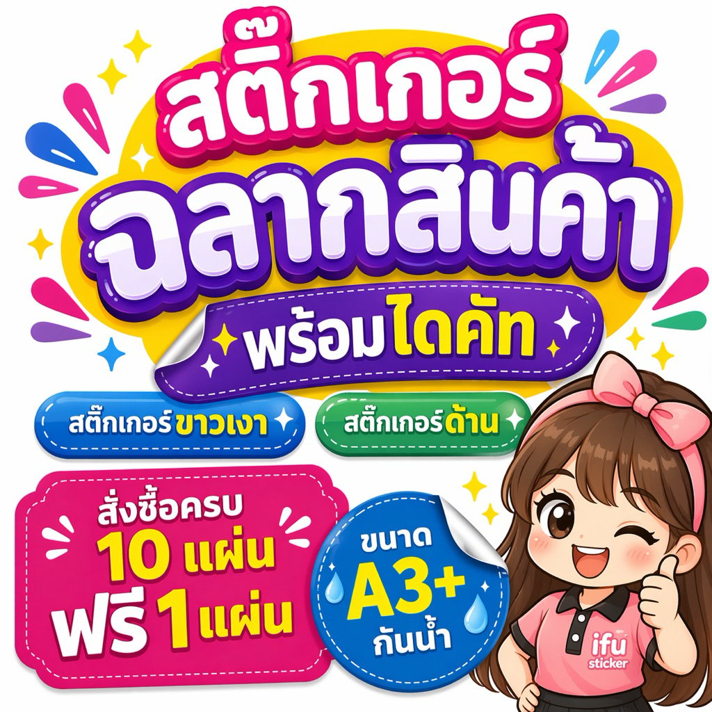 สติ๊กเกอร์PP กันน้ำ สีสด ฉีกไม่ขาด(แผ่นขนาด A3+)