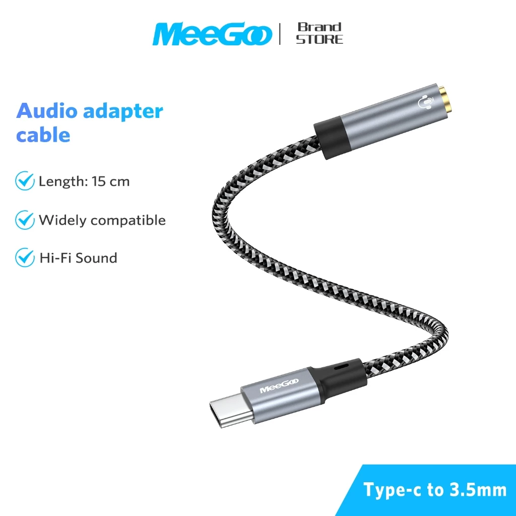 MEEGOO สายแปลงเสียง Type-C เป็น 3.5mm 15ซม รองรับโทรศัพท์/แท็บเล็ต ไม่มีเสียงรบกวน สายถักไนล่อนทนทาน