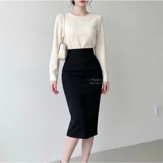 New S01🍵 [S - 10XL] กระโปรงทำงานสาวอวบ เอวสูงทรงสอบ มีขอบเก็บพุง มีซับใน+กระเป๋าซ่อน ไซส์ใหญ่พิเศษ รอบเอว 32-56 นิ้ว