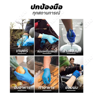 (ในกล่อง) ถุงมือไนไตรล์ใช้แล้วทิ้งวัสดุไนลอนเกรดอาหารไม่มีแป้ง 100 ชิ้นต่อกล่อง
