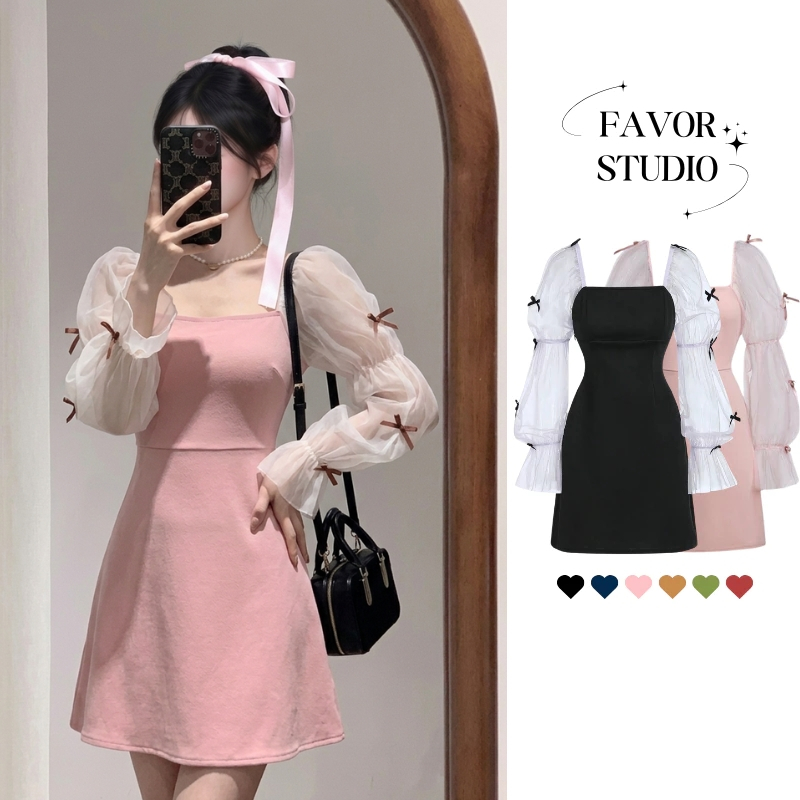 [S-4XL] ชุดวาเลนไทน์ มินิเดรส ตกแต่งโบว์สไตล์ Coquette น่ารัก ผ้ายืดหยุ่น เหมาะสำหรับสาวอวบ พลัสไซซ์