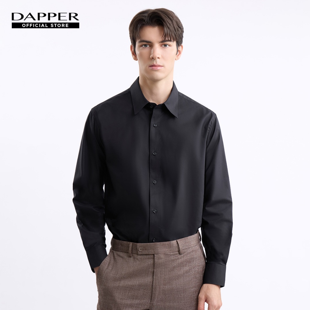 DAPPER เสื้อเชิ้ตแขนยาว Oxford ทรง Regular-Fit สีดำ (BSL/BK/984RE)