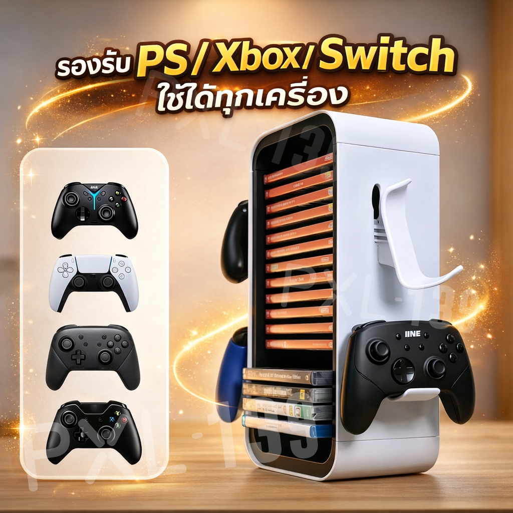 ชั้นวางแผ่นเกมส์ Nintendo Switch/PS4/PS5/Xboxชั้นวาง สามารถวางได้ แผ่นเกม 18 แผ่น และ เกมแพด 4 อัน
