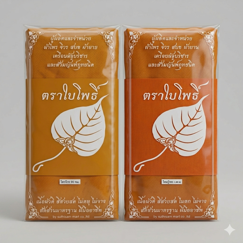 ผ้าไตรโทเร จีวรพร ไตรครองเดี่ยว สีส้มทอง หรือ สีพระราชทาน หรือ ตราใบโพธิ์