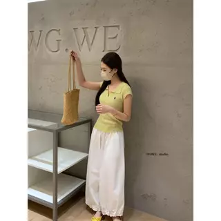 กางเกงขายาว ป้ายWG.WE ทรงกระบอกใหญ่ เอวยางยืด มีกระเป๋าล้วงข้าง งานสวยผ้าดี 9023
