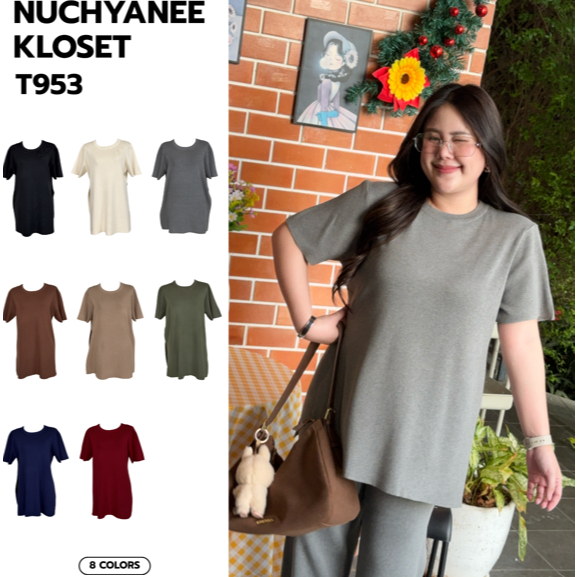 (T953)เสื้อไหมพรมเนื้อนุ่มดีเทลผ่าข้างงานป้ายNuchyanee