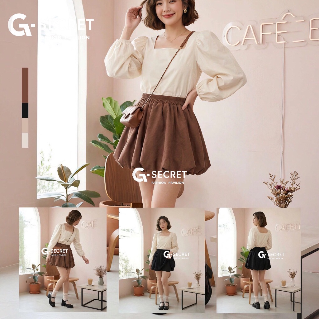 กระโปรงทรงบอลลูน มีไซส์ S-4XL เอวสูง เอวสม็อครอบตัว ผ้ากำมะหยี่นุ่ม แฟชั่นเวียดนาม