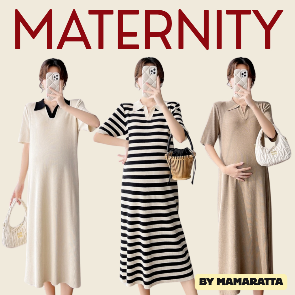 ชุดคลุมท้อง mamaratta - เดรสเปิดให้นมได้ ผ้านิตติ้งแบบทอบางใส่สบายไม่ร้อน ยืดได้เยอะมาก