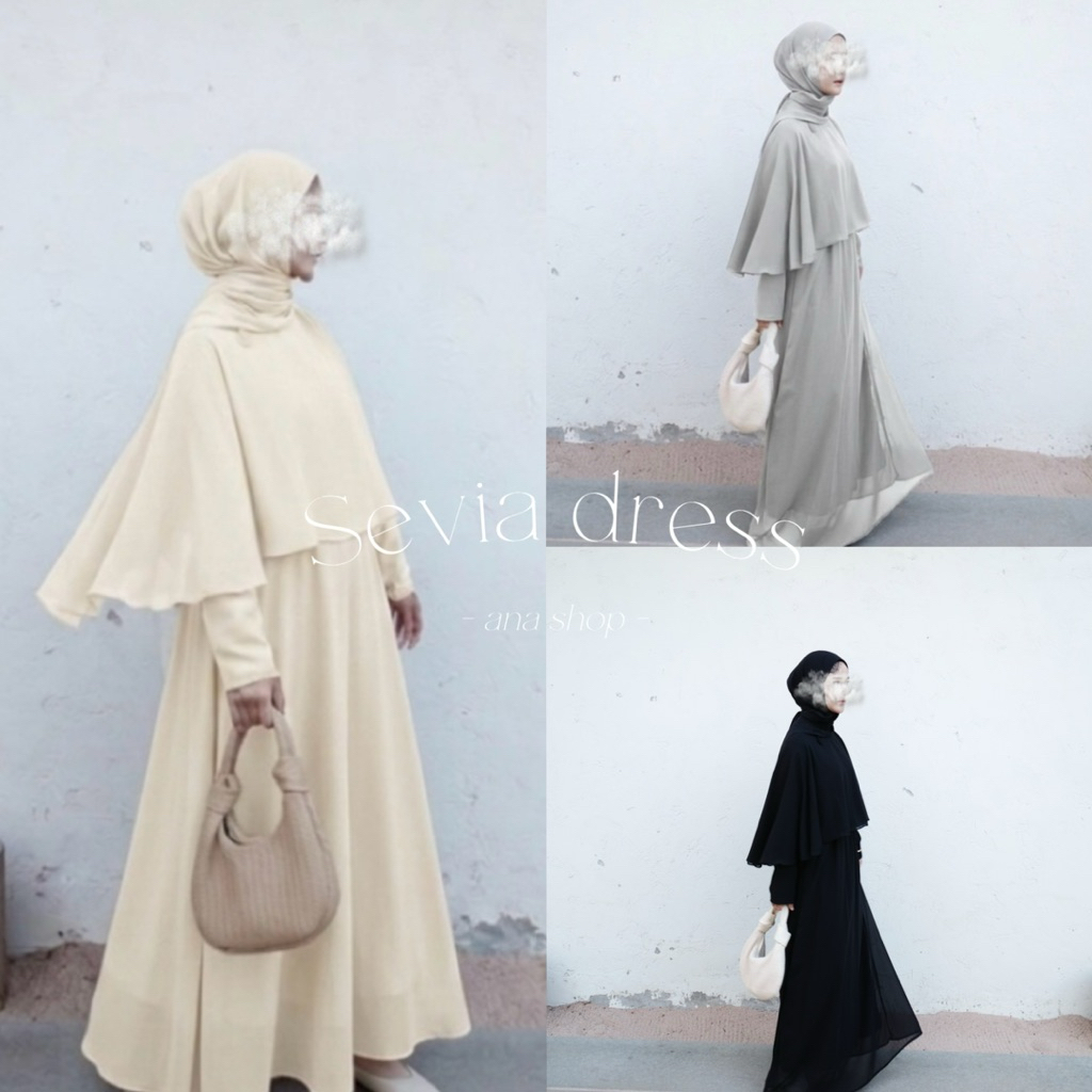 ( พร้อมผ้าคลุม ) + แถมลูกไม้ตกแต่งSevia - ana shop เดรสยาวคลุมไหล่เรียบหรูผ้าชีฟองซับในทั้งตัว✨💫( แถ