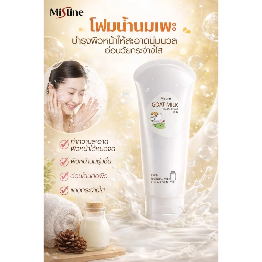 มิสทิน โกท มิลค์ โฟม Mistine Goat Milk Facial Foam .พร้อมส่ง