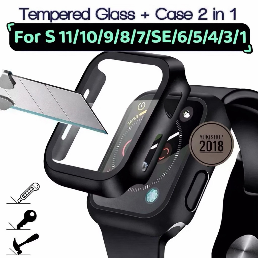 พร้อมส่งจากไทย Case ใช้สำหรับ iWatch Series 11/10/9/8/7/6/SE/5/4/3/2/1 พร้อมกระจกกันรอยหน้าจอ คลุมรอบด้าน เคสกระจก