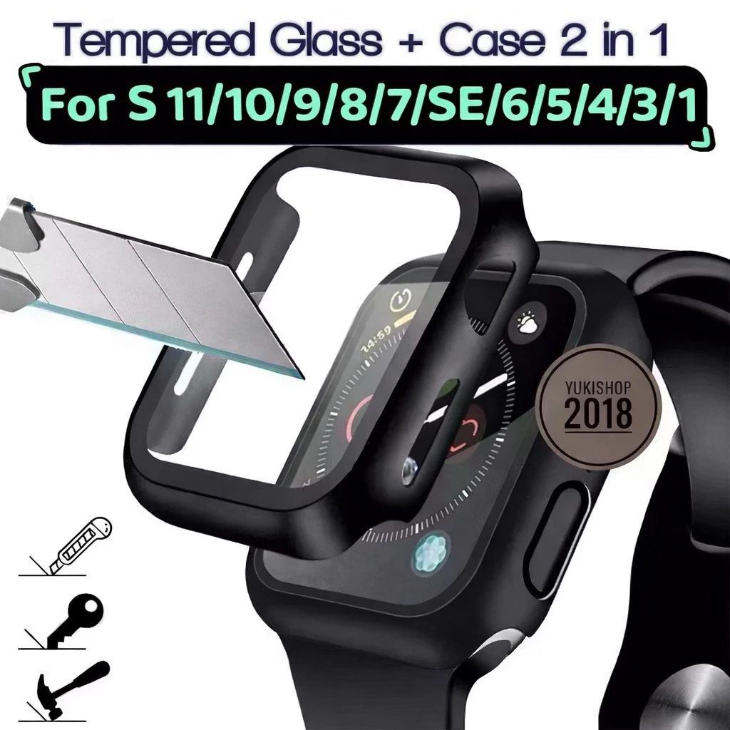 พร้อมส่งจากไทย Case ใช้สำหรับ Smart Watch Series 11/10/9/8/7/6/SE/5/4/3/2/1 พร้อมกระจกกันรอยหน้าจอ คลุมรอบด้าน เคสกระจก