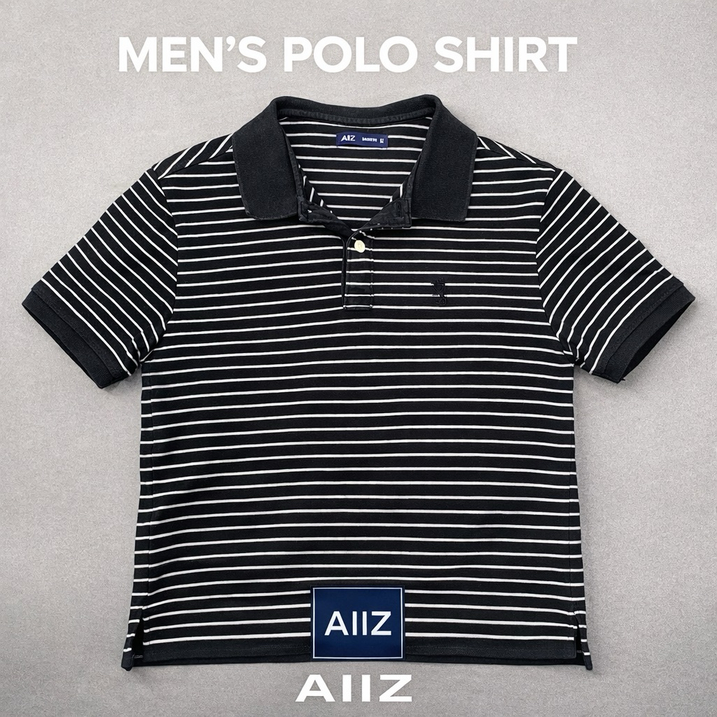 เสื้อโปโล AIIZ สีดำลายทาง | size M | มือสองสภาพดี 90% ไม่มีตำหนิ