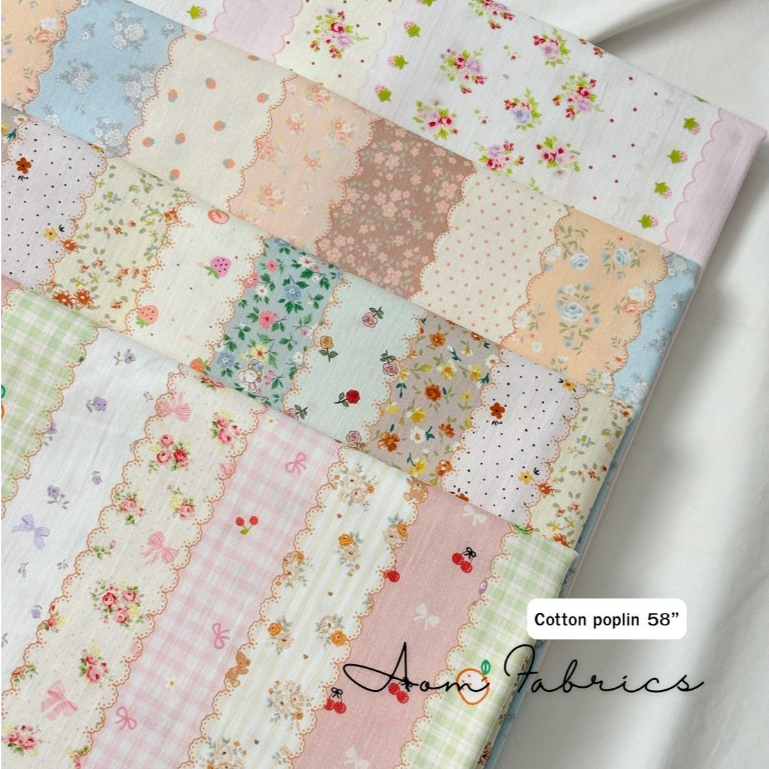 Aom Fabrics🌷ผ้าคอตตอนป๊อปลินลายแนวเกาหลี No.1516-1519 น่ารักมาก ผ้านิ่ม หน้ากว้าง 58 นิ้ว ผ้าเมตรนำเข้า พร้อมส่ง