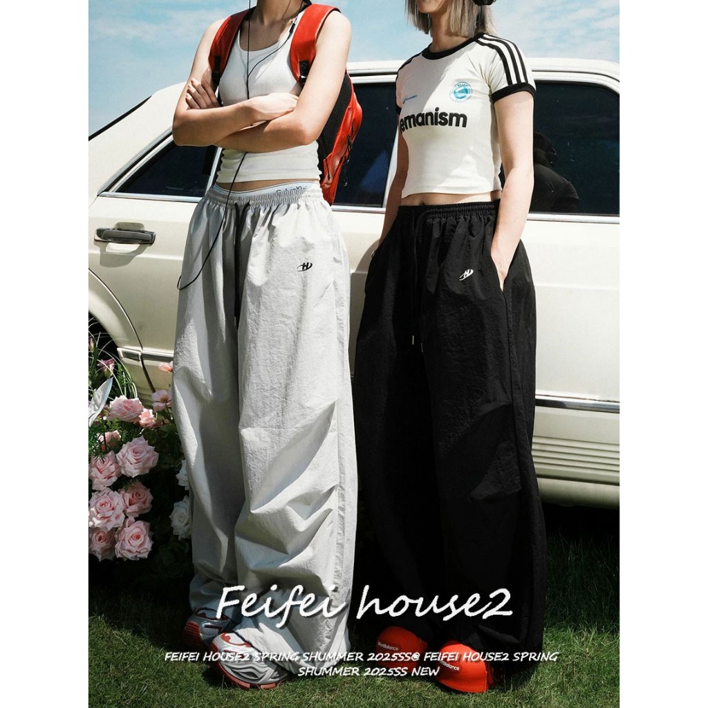 [Simple Letter Print Wide-Leg Pants]กางเกงผู้หญิงสไตล์วินเทจเรียบง่ายลายตัวพิมพ์รอยย่นสวมใส่สบาย
