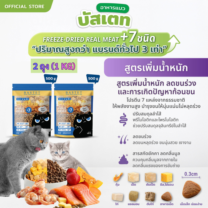 อาหารแมวบัสเตท 2 ถุง (1 kg) (แมวท้องแมวเด็กกินได้)