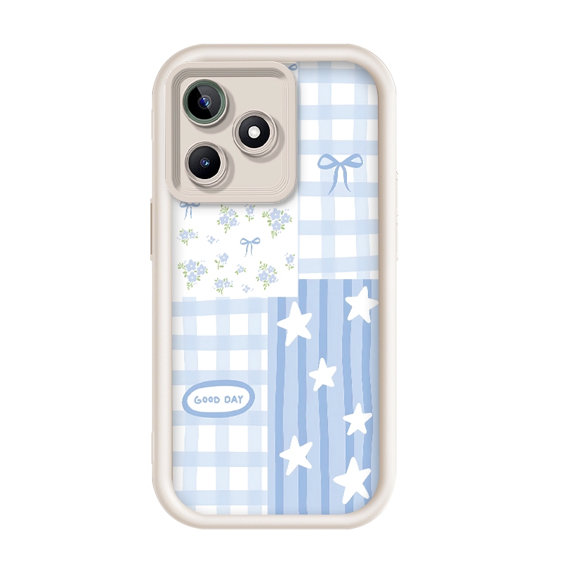 เข้ากันได้ Realme C53/Realme C51/Realme C51s-4G,Kawaii Light Blue Bow ดอกไม้ดาวตารางกรณีโทรศัพท์ความ