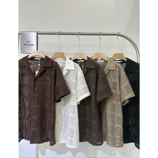 #ป้าย เสื้อเชิ้ตลูกไม้ชายสไตล์มินิมอล รุ่น N049 เท่แบบไม่ต้องพยายาม! เสื้อเชิ้ตลูกไม้ถักลาย
