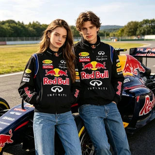 Redbull F1 เสื้อแจ็กเก็ตแข่งรถ วินเทจ แขนยาว สำหรับผู้หญิง ผ้าหนานุ่ม ปักลาย (ไม่ใช่สกรีน) มีซิป ใส่ได้ทั้งชายและหญิง