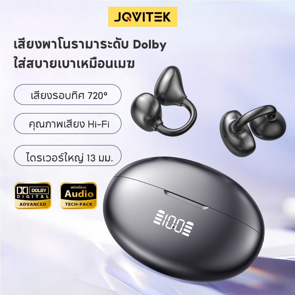 JQVITEK EP86E หูฟังไร้สาย Clip-on Bluetooth 6.1 ชาร์จเร็ว AI Intelligent Noise Cancelling ตะขอปรับได้ สัมผัสอัจฉริยะ