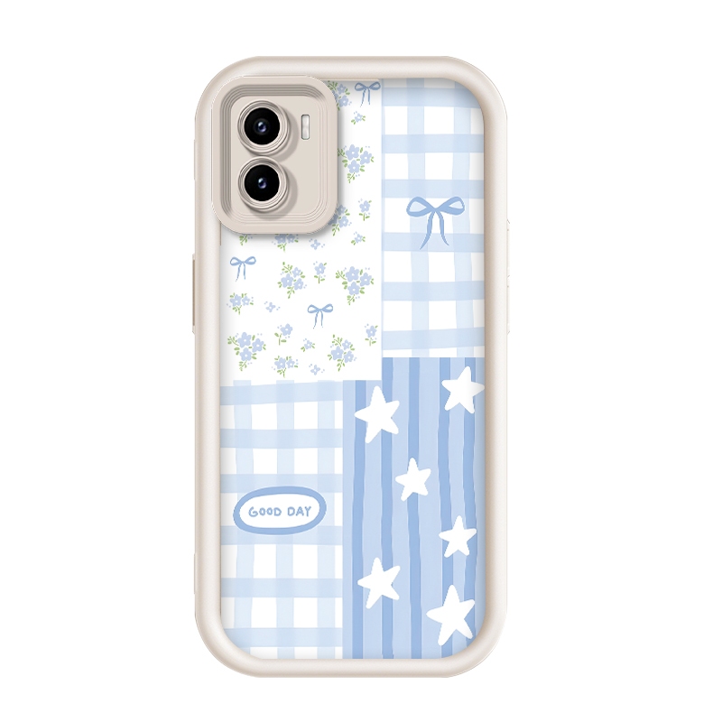 เข้ากันได้ Vivo Y15S/Vivo Y15/Vivo Y10/Vivo Y01,Kawaii Light Blue Bow ดอกไม้ดาวตารางกรณีโทรศัพท์ความ
