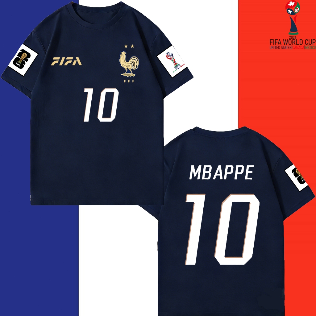World Cup hot topics ฝรั่งเศส/เอ็มบาเป ฟุตบอล T-shirt No.10 Kylian Mbappé Fan jersey/ชุดกีฬา/Unisex/ผ้าฝ้าย/เสื้อแขนสั้น