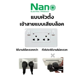 กราวด์คุ่พร้อมสวิตซ์ควบคุม มีไฟแจ้งสถานะเปิดปิด ยี่ห้อ นาโน NANO ปลั๊กกราวด์คู่มีสวิตซ์คุม สีขาว สีดำ เต้ารับมีสวิตซ์คุม
