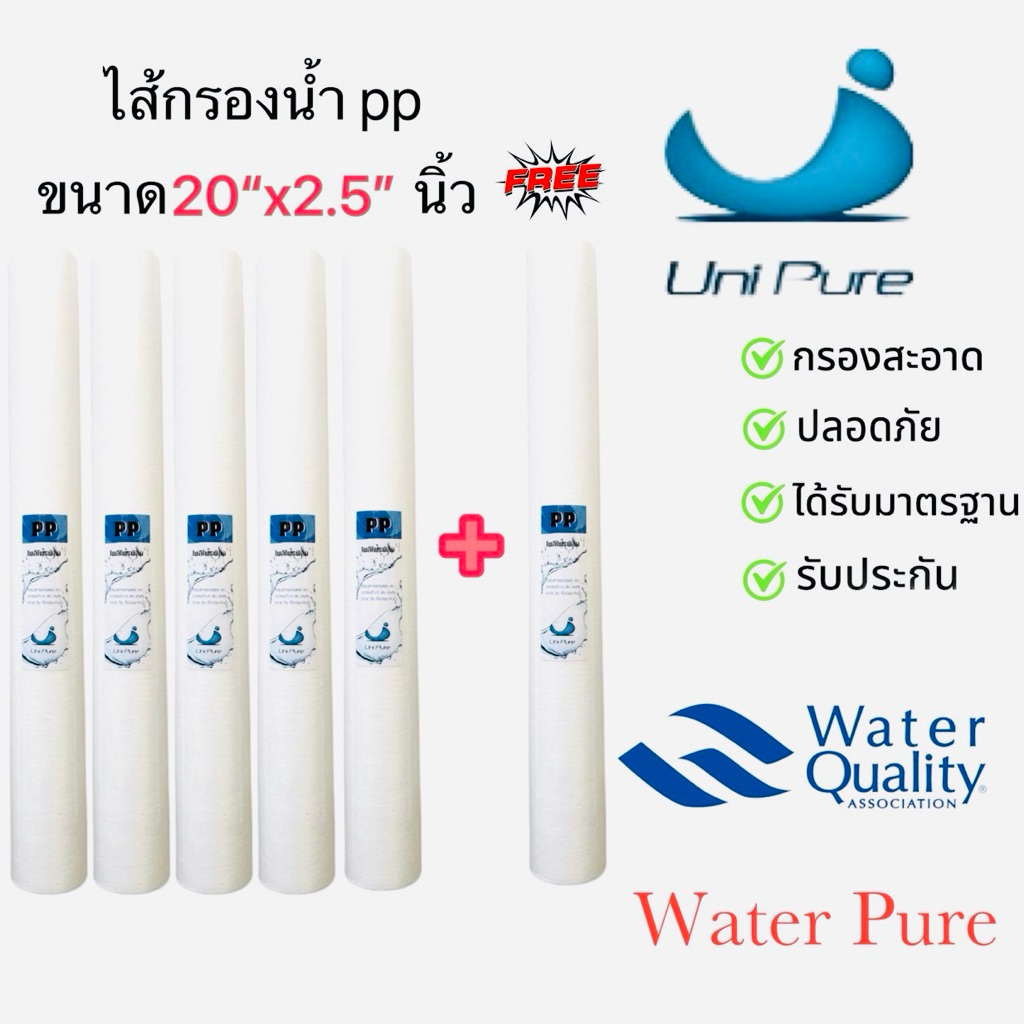 ไส้กรองน้ำ PP ขนาด20นิ้ว ได้6ชิ้น กรองหยาบ PP5ไมครอน