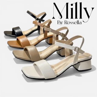 [รุ่นหนังนุ่ม PU Premium] รองเท้าส้นสูงคาดสายหนานุ่มมีรัดข้อสูง 2 นิ้ว รุ่น Milly by Rossella