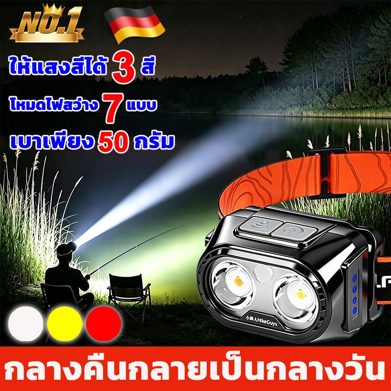 แหล่งแสง3สีไฟฉายคาดหัวแท้ledไฟคาดหัวแรงสูง สว่างมาก ปรับมุมและซูมได้ ไฟสายคาดหัว กันน้ำ ไฟส่องกบ ไฟส่องสัตว์ ไฟฉานคาดหัว