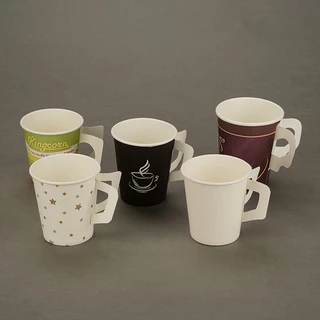 50 ใบ แก้วกาแฟกระดาษมีหูจับ 6.5oz / 8.5oz แก้วกระดาษร้อน สำหรับ Takeaway ใช้แล้วทิ้ง แก้วกาแฟพกพา