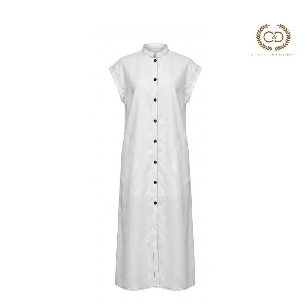 C&D Dress Linen Fusion White เดรสยาว เดรส สีขาว CC7HWH