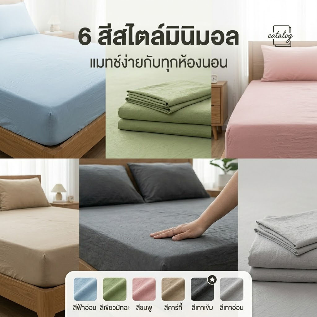 HT ผ้าปูที่นอน ชุดปูที่นอน 3/3.5/5/6ฟุต ผ้าปูที่นอนกันไรฝุ่น เนื้อผ้าคอสตอนแท้100%ซักง่าย รัดมุม โทนสีพื้น รวมปลอกหมอน รูปที่ 7