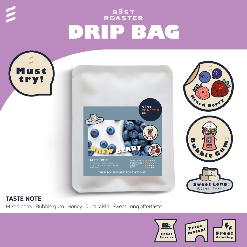 กาแฟดริป Brew Berry แบบซอง กาแฟคั่วอ่อน ชุด drip กาแฟพกพา อร่อยง่ายๆ drip ดื่มได้ทุกที่