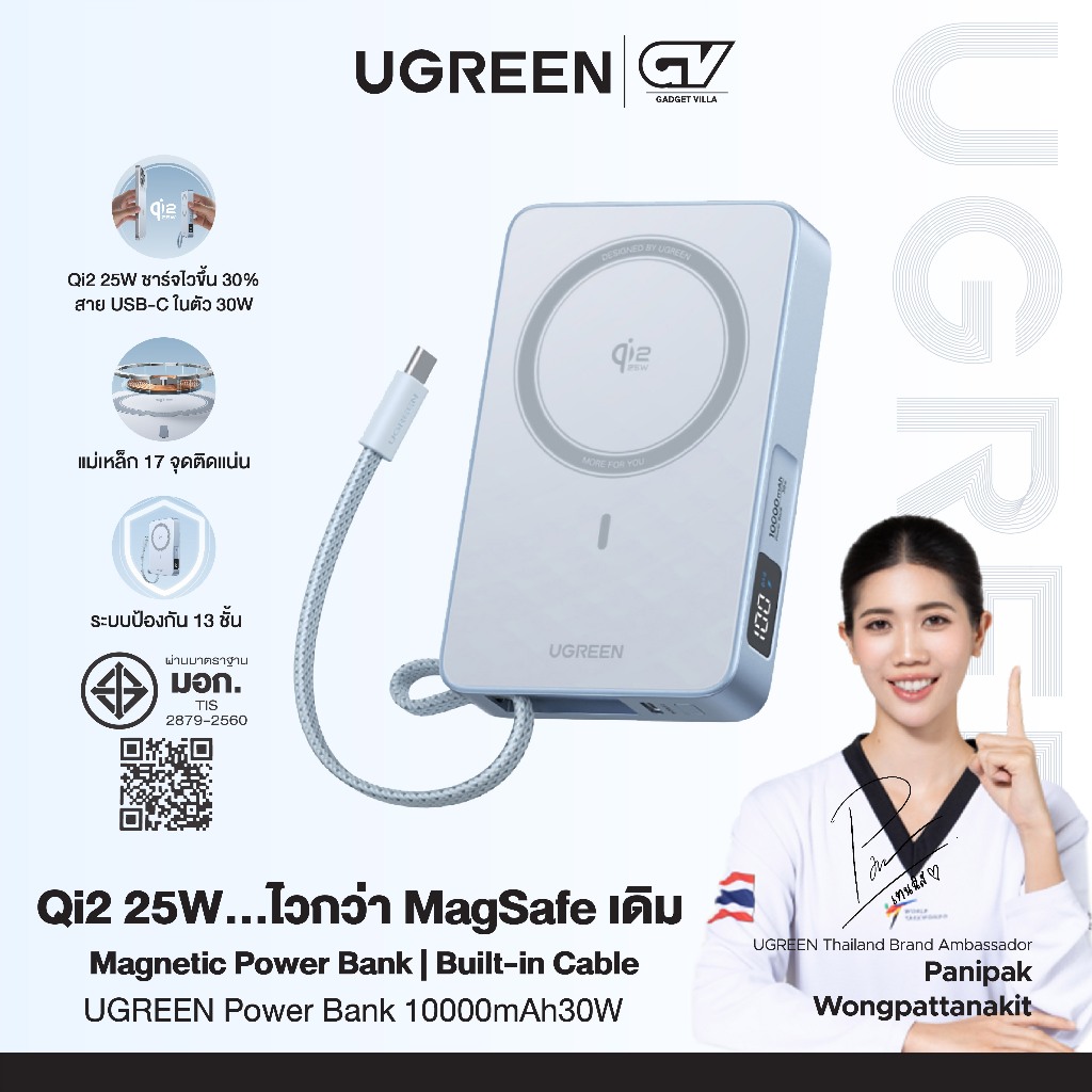 UGREEN Power Bank แบตสำรอง 10000mAh30W(2C) CCC Magnetic Wireless Fast Charging Qi2.2 25W รุ่น 65958B