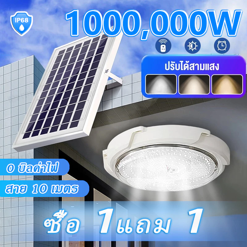 ไฟโซล่าเซลล์ 1000000W ไฟเพดาน โคมไฟติดเพดาน LED Solar Ceiling Light ไฟเพดานโซลาเซล ปรับได้ ห้องที่เหมาะสม