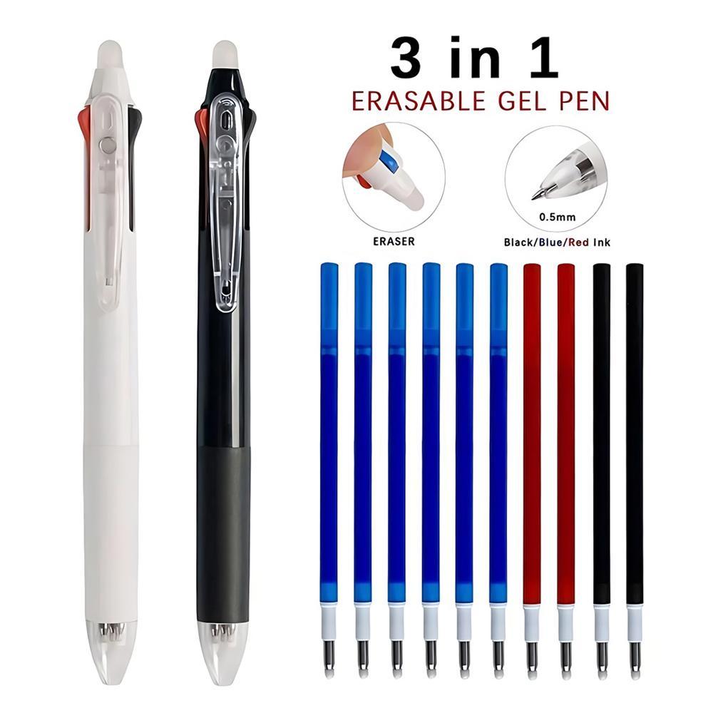 ปากกาลบได้ 3 สีในแท่งเดียว (ดำ/น้ำเงิน/แดง) 0.5mm เขียนลื่น เปลี่ยนไส้ได้ ครบเซต สำหรับนักเรียนและออฟฟิศ