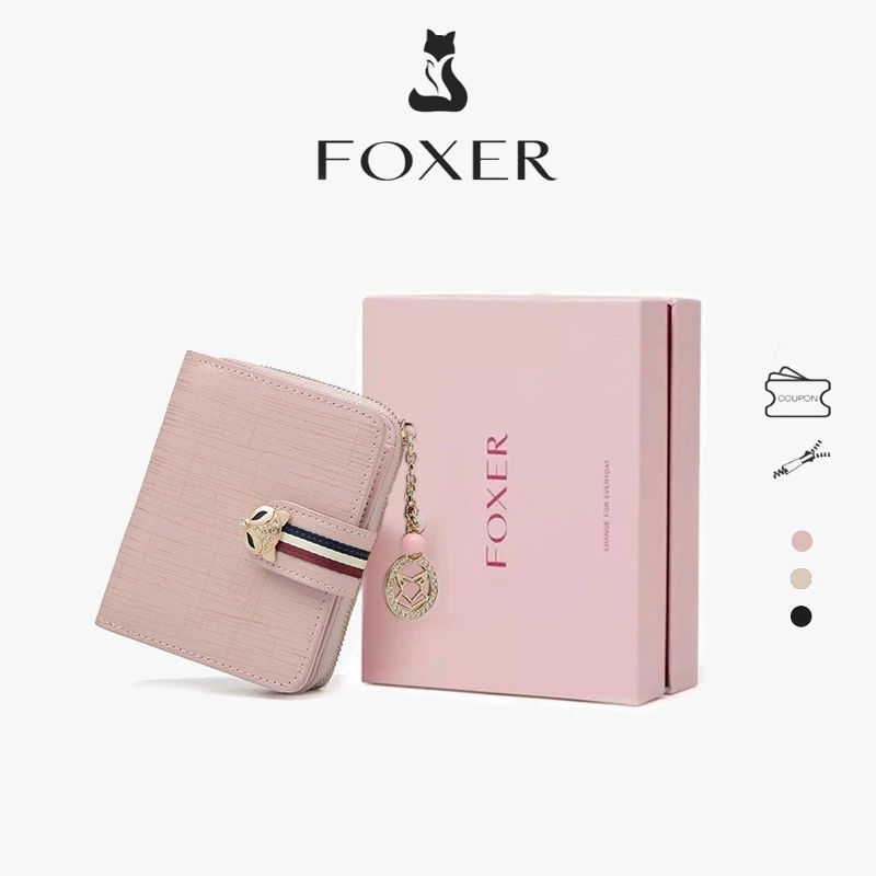 FOXER กระเป๋าสตางค์ใบสั้น 18 ช่อง ใส่บัตรเครดิต กระเป๋าสตางค์หนัง กระเป๋าสตางค์เหรียญ พร้อมฟังก์ชันป้องกัน RFID wallet