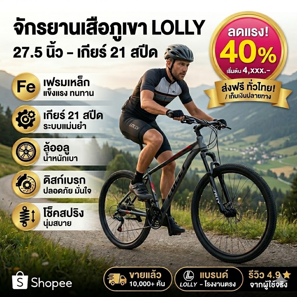 LOLLY จักรยานเสือภูเขา s10 ล้อ 27.5 นิ้ว มีเกียร์ โช้ค ดิสเบรค ดุมหน้าปลดเร็ว จักรยานผู้ใหญ่ จักรยาน