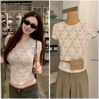 📍พร้อมส่ง📍9273 เสื้อลูกไม้ซีทรูทอฉลุลาย 3D สวยปราณีต ทรงเข้ารูปสลิมฟิตเป๊ะ ดีเทลคอกลมกุ๊นขอบหยักสุดคิ้วท์ เนื้อผ้านิ่ม