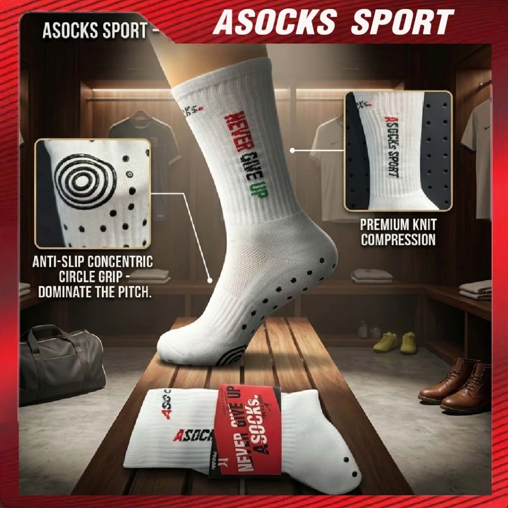 ถุงเท้ากันลื่น ASOCKs NEVER GIVE UP นุ่ม ย้วยยาก ใส่สบาย เหมาะสำหรับนักฟุตบอล Sport กีฬา ออกกำลังกาย