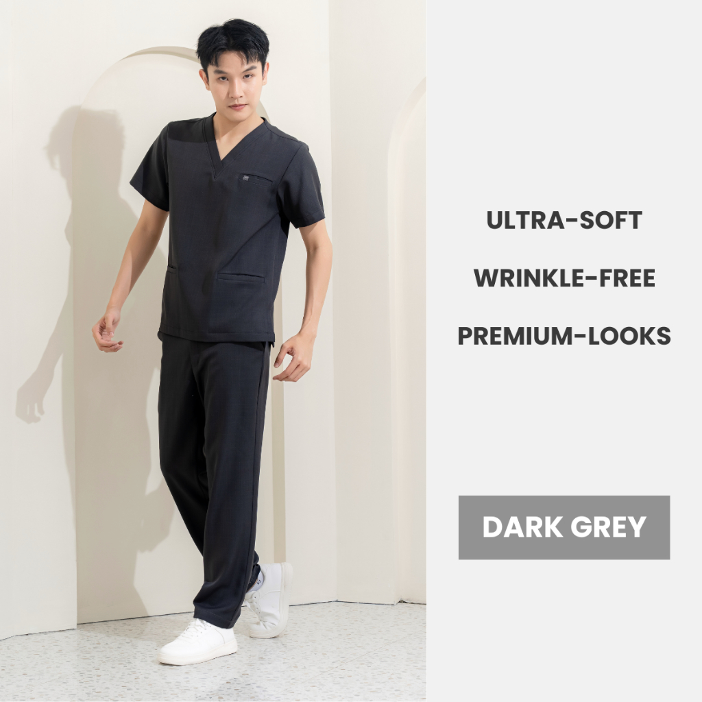 semi ชุดสครับผู้ชาย สีเทาเข้ม - ทรงเนี๊ยบ ผ้าเนื้อนุ่ม Premium