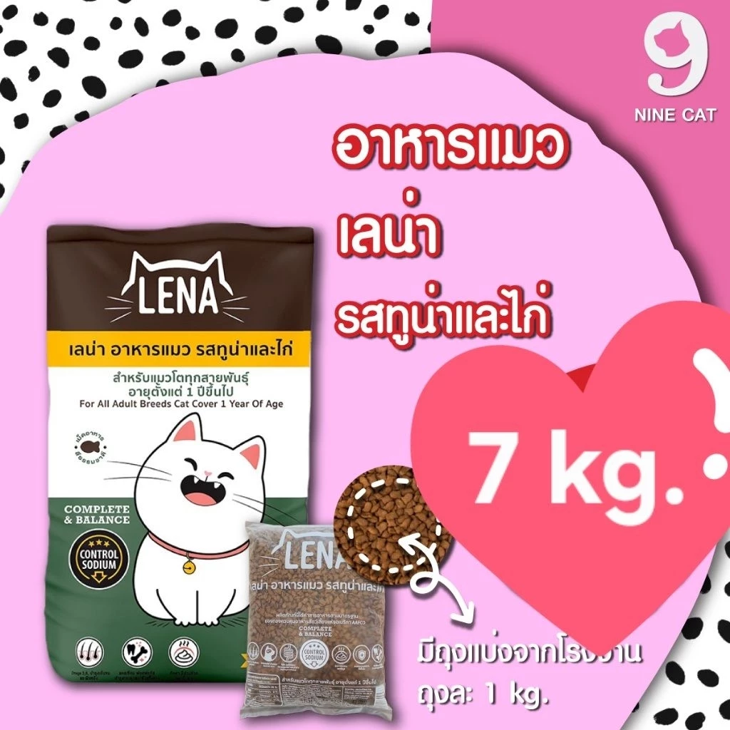 [ แพ็ค 7 ถุง = 7 kg ] Lena อาหารแมว เลน่า แบบแบ่งขาย 1 kg ถุงแพ็คจากโรงงาน