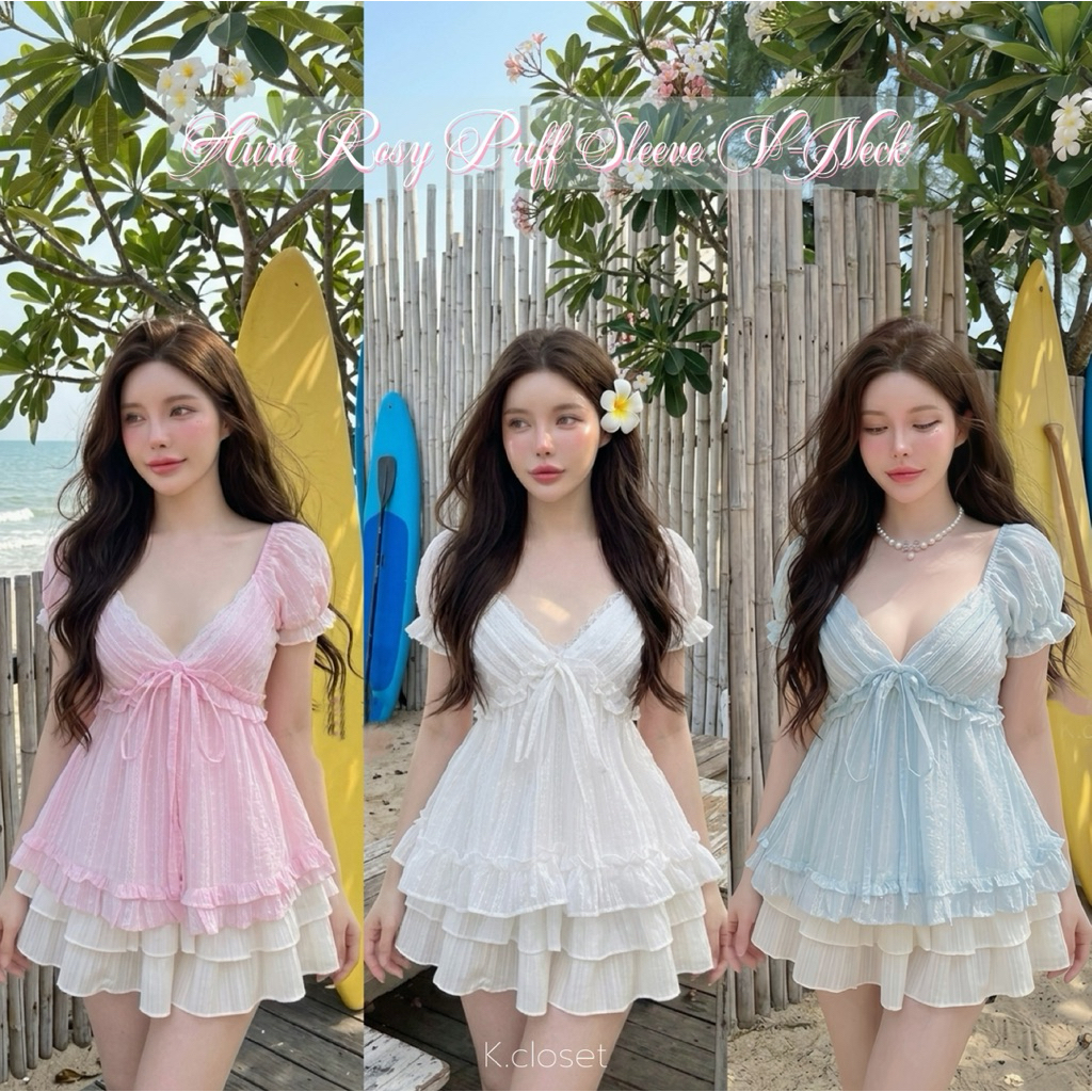 มีถึงอก42 เสื้อแขนตุ๊กตาคอวีผ้าโรซี่พิมพ์ลาย ต้อนรับซัมเมอร์ด้วยความละมุน!  เสื้อแขนตุ๊กตาสาวอวบใส่ได้อกถึง 42