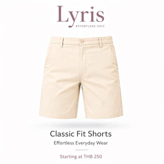 Lyris กางเกงขาสั้นวินเทจผู้ชาย สีครีม Cream Classic Fit (14 นิ้ว) เนื้อผ้าทรงเข้ารูป ใส่สบาย ไม่รัดเป้า ใส่ได้ทุกวัน