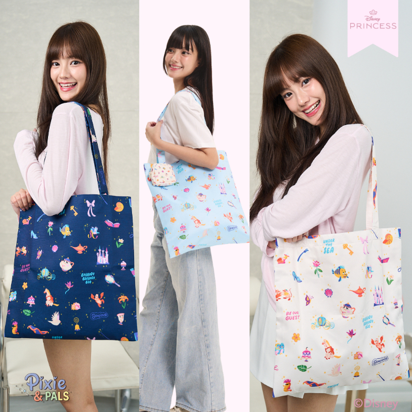 (BEST SELLER)Pixie & Pals - Princess' Accessory Tote Bag กระเป๋าผ้า ลิขสิทธิ์แท้จาก Disney มีให้เลือก 2 ผ้า 4 สี