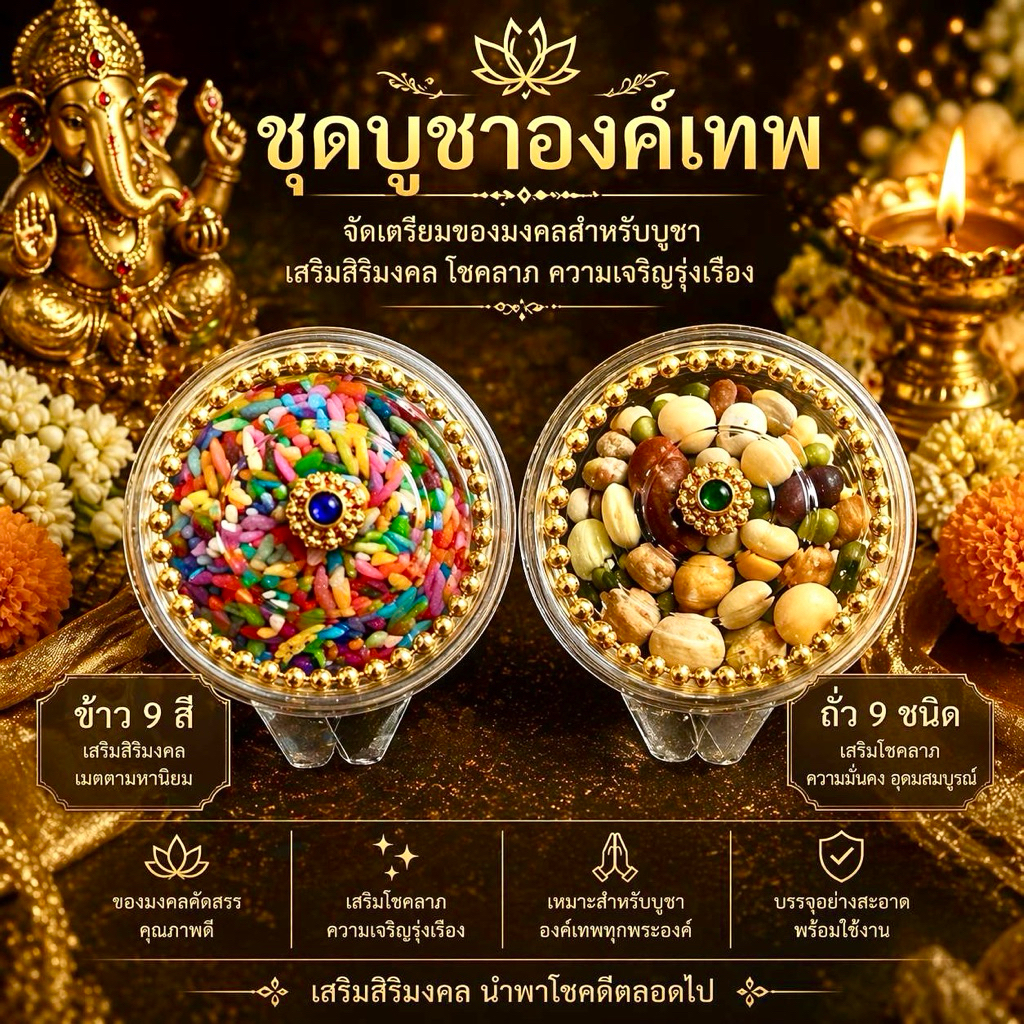 [ส่งด่วน] ธัญพืช 9 ชนิด ข้าวอักษัต ปัญจเมวา ถวายองค์เทพฮินดู พระพิฆเนศ พระแม่ลักษมี
