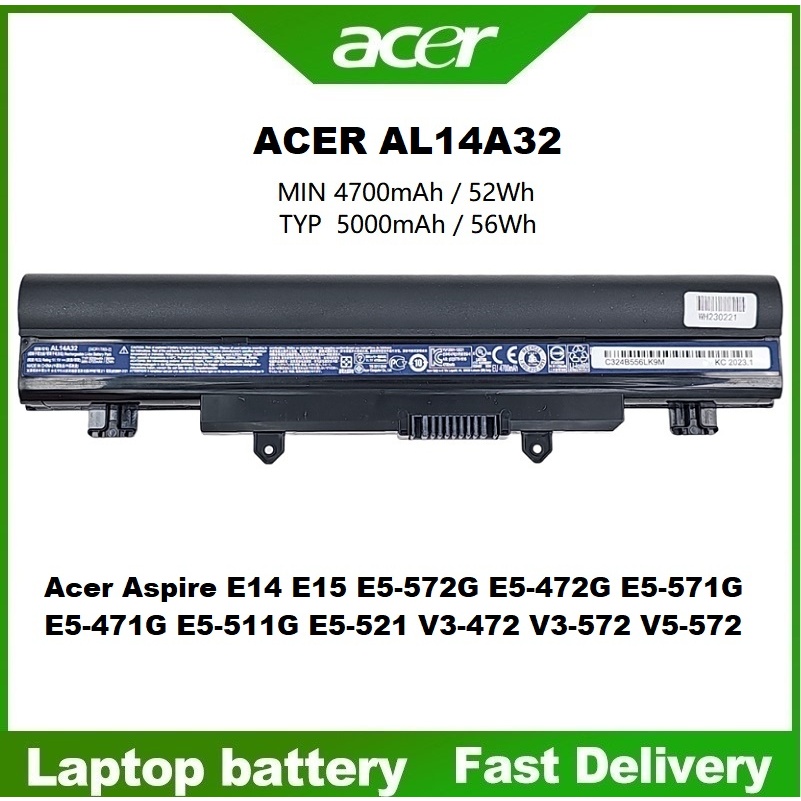☸ACER AL14A32 BATTERY NOTEBOOK Aspire E15 E5-411 E5-421 E5-471 E5-511 E5-521 E5-571P แบตเตอรี่แท้