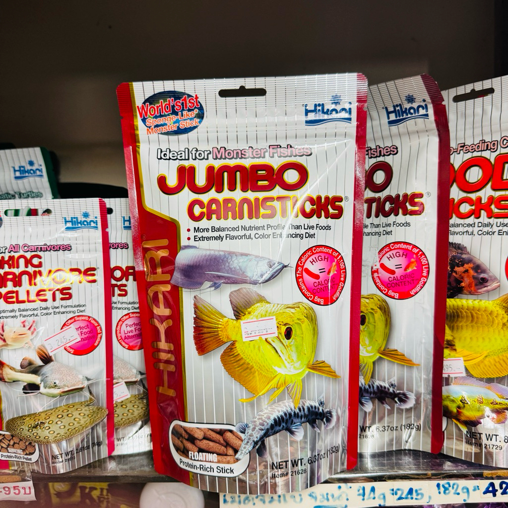 Hikari JAMBO Carnisticks อาหารสำหรับปลาอโรวน่าและกลุ่มปลากินเนื้อขนาดใหญ่ เร่งสีสวย และพัฒนาโครสร้างของลำตัว